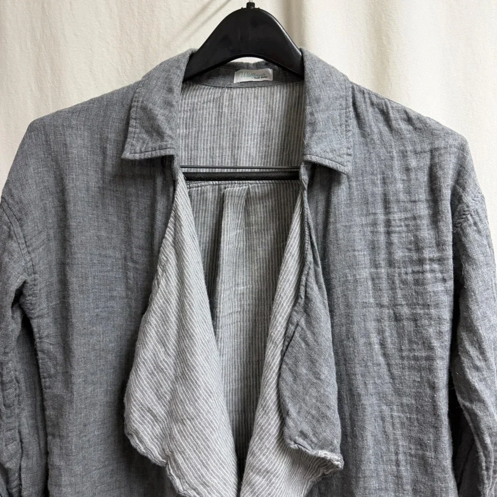 Wildflower Yellow Springs Grey Cotton Gauze Open Front Draped Jacket Small - Picture 2 of 7